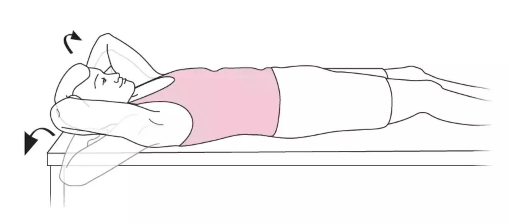 External-rotation stretching: place your hands behind your head (on your forehead in the early stages if you feel too much pain) and spread your elbows until you feel comfortable. Can be performed lying down, sitting or standing. Repeat 10 times.