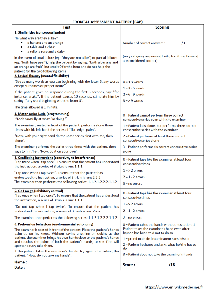 FAB - Frontal Assessment Battery